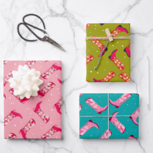 Cowboy Boots and Flowers Wrapping Paper Sheet