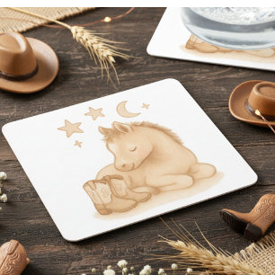 Cowboy Boots and Foal Baby Shower Square Paper Coaster