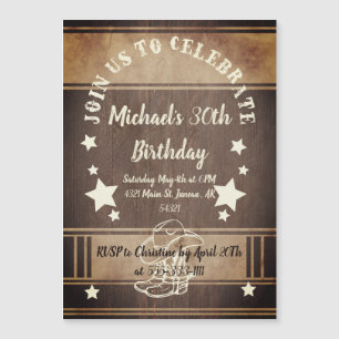 Cowboy boots and hat with stars birthday invitat magnetic invitation