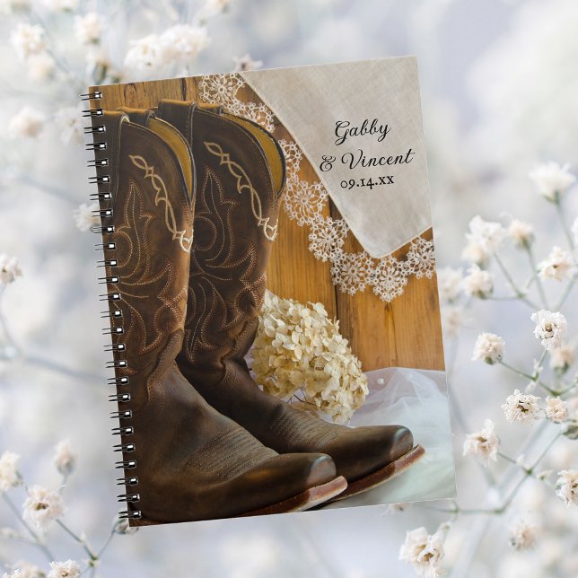 Cowboy Boots and Lace Country Barn Wedding Spiral Notebook (Creator Uploaded)
