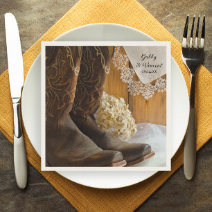 Cowboy Boots and Lace Country Western Wedding Napkin