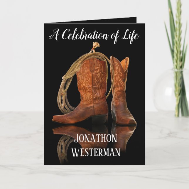 Cowboy Boots and Rope Celebration of Life Card (Front)