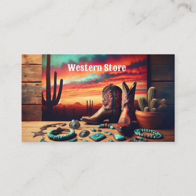 Cowboy Boots and Southwestern Jewellery with Cactu Business Card (Front)