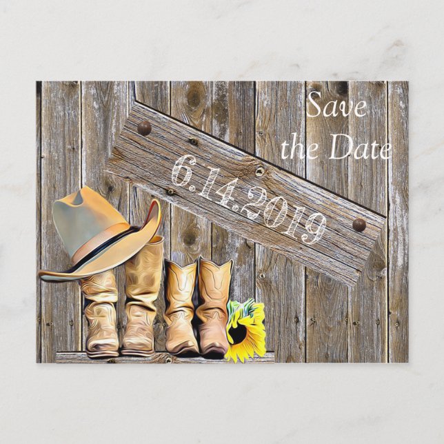 Cowboy Boots and Sunflowers Save the DateWedding P Postcard (Front)