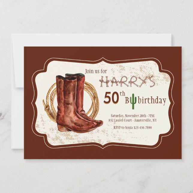 Cowboy Boots Birthday Party Invitation (Front)