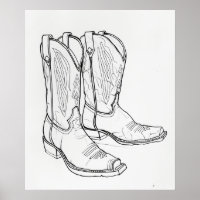 Cowboy boots black modern minimalist line art