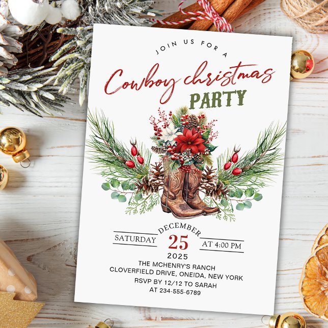 Cowboy Boots Christmas Rustic Party Invitation (Creator Uploaded)