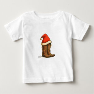 Cowboy Boots Christmas Western Santa Hat Baby T-Shirt