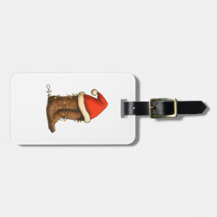 Cowboy Boots Christmas Western Santa Hat Luggage Tag
