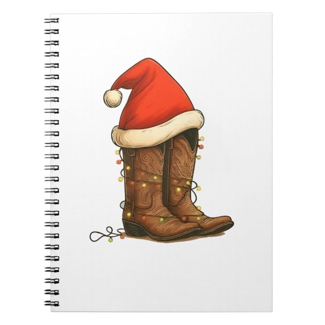 Cowboy Boots Christmas Western Santa Hat  Notebook (Front)
