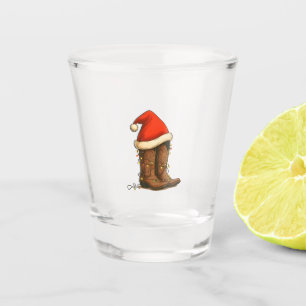 Cowboy Boots Christmas Western Santa Hat Shot Glass
