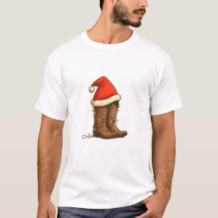 Cowboy Boots Christmas Western Santa Hat T-Shirt