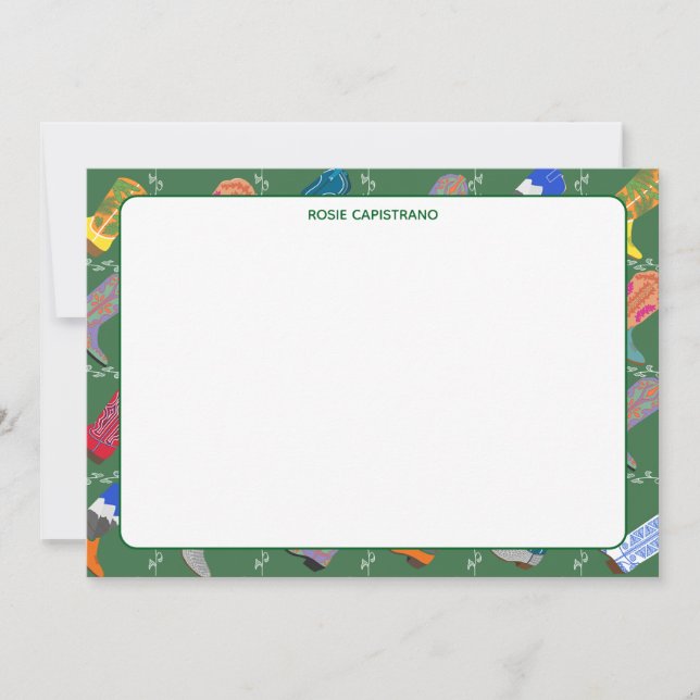 Cowboy Boots Colourful Stationery Name Note Card (Front)
