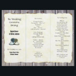 Cowboy Boots Country Wedding Program Template<br><div class="desc">Country themed wedding program template to fold in thirds.  Illustrated,  his and her cowboy boots decorate the front page when folded. The background is barn wood look with a layer to hold the text.</div>