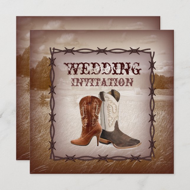 Cowboy Boots Country western Wedding Invitation (Front/Back)