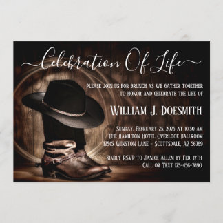 Cowboy Boots Cowboy Hat Funeral Memorial Service Invitation