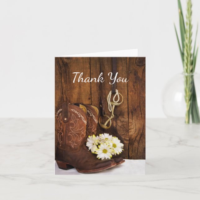 Cowboy Boots, Daisies and Horse Bit Thank You Card (Front)