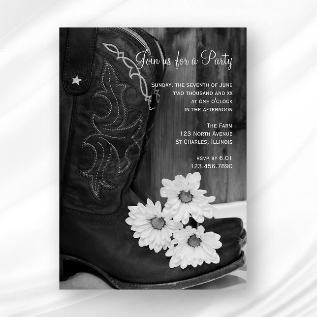 Cowboy Boots Daisies Country Western Barn Party Invitation (Creator Uploaded)