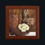 Cowboy Boots, Daisies Horse Bit Country Wedding Gift Box<br><div class="desc">The charming Cowboy Boots, Daisies and Horse Bit Country Wedding Gift Box can be personalised with the names of the bride and groom and marriage ceremony date to create a lasting keepsake gift for the bride or her bridesmaids. This rustic custom equestrian nuptial trinket box features a quaint digitally enhanced...</div>