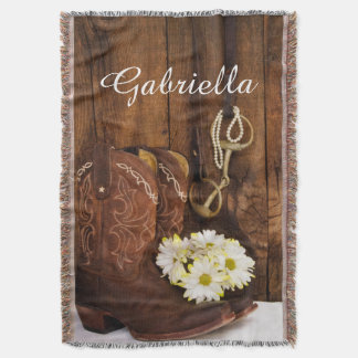 Cowboy Boots, Daisies, Horse Bit Country Western Throw Blanket
