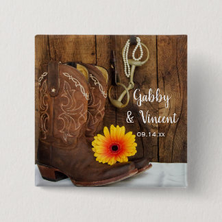 Cowboy Boots, Daisy and Horse Bit Country Wedding 15 Cm Square Badge