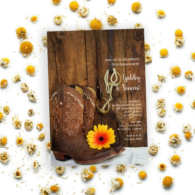 Cowboy Boots, Daisy and Horse Bit Engagement Party Invitation (Creator Uploaded)