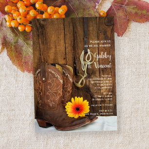 Cowboy Boots, Daisy and Horse Bit Western Wedding Invitation