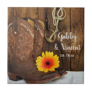 Cowboy Boots, Daisy and Horse Bit Western Wedding Tile