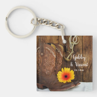 Cowboy Boots, Daisy Horse Bit Country Wedding Key Ring