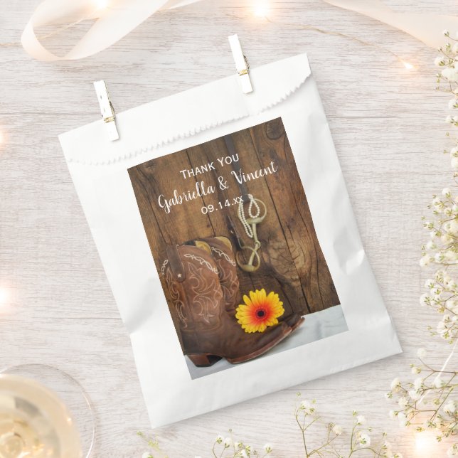 Cowboy Boots, Daisy Horse Bit Wedding Thank You Favour Bags (Clipped)