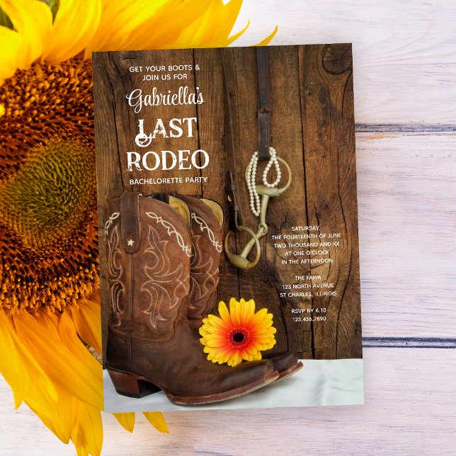 Cowboy Boots Daisy Last Rodeo Bachelorette Party Invitation (Creator Uploaded)