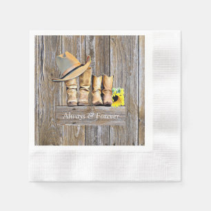 Cowboy Boots Distressed Wood Wedding Napkin