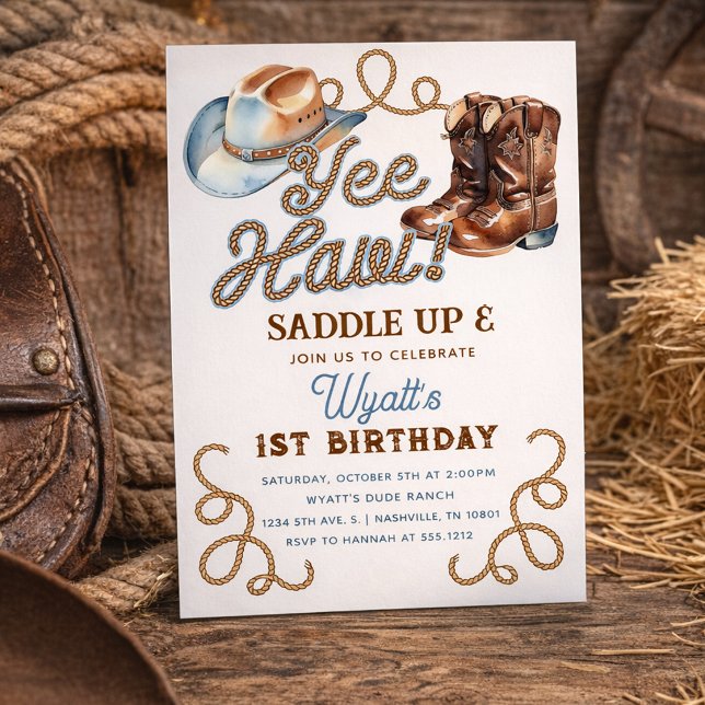 Cowboy Boots First Rodeo Birthday Invitation (Cowboy Boots First Rodeo Birthday Invitation)