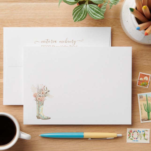 Cowboy Boots Floral Western Envelope (Desk)