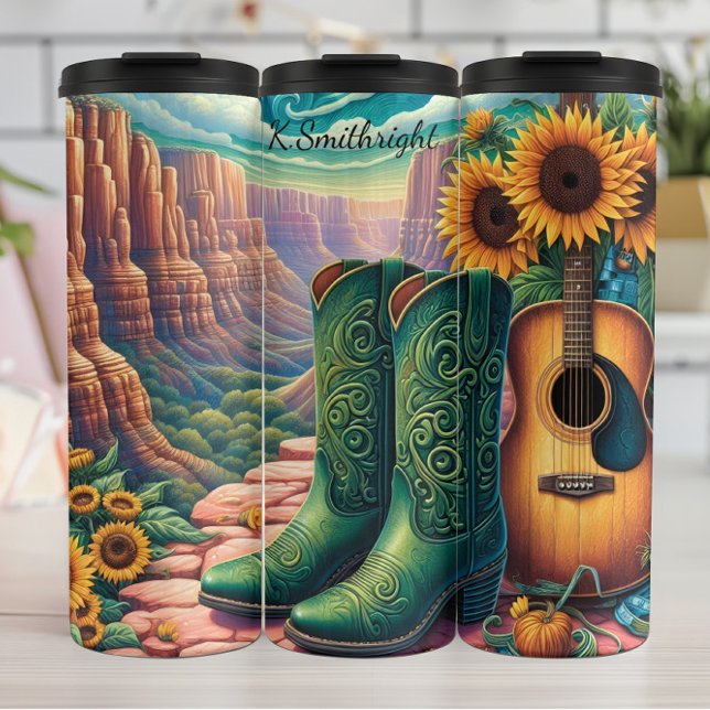  Cowboy Boots Flower Guitar Canyon Thermal Tumbler (Creator Uploaded)