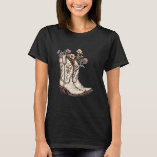 Cowboy Boots Flowers Aesthetic Cowgirl Western Flo T-Shirt