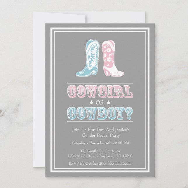 Cowboy Boots Gender Reveal Party Invitations (Front)