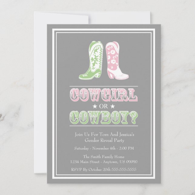 Cowboy Boots Gender Reveal Party Invitations (Front)