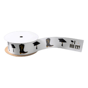 Cowboy Boots Grad Cap and Diploma Graduation  Satin Ribbon