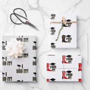 Cowboy Boots Grad Cap and Diploma Graduation  Wrapping Paper Sheet