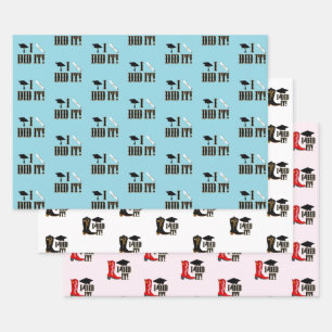 Cowboy Boots Grad Cap and Diploma Graduation  Wrapping Paper Sheet
