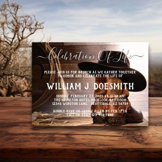 Cowboy Boots Hat Funeral Memorial Invitation