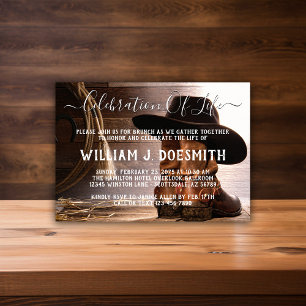 Cowboy Boots Hat Funeral Memorial Service Invitation