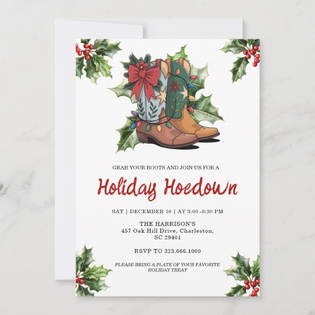 Cowboy Boots Holiday Celebration, Editable Country Invitation (Front)
