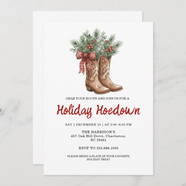 Cowboy Boots Holiday Celebration, Editable Country Invitation (Front/Back)