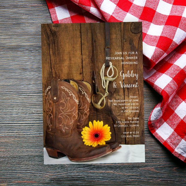 Cowboy Boots Horse Bit Wedding Rehearsal Dinner Invitation (Creator Uploaded)