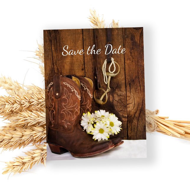 Cowboy Boots Horse Bit Wedding Save the Date Announcement Postcard (Creator Uploaded)