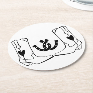Cowboy Boots Horseshoe Wedding Country Western Round Paper Coaster