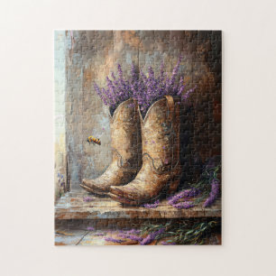 Cowboy Boots Lavender and Honey Bee Jigsaw Puzzle