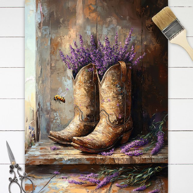 Cowboy Boots Lavender Honey Bee Decoupage Tissue Paper (Creator Uploaded)